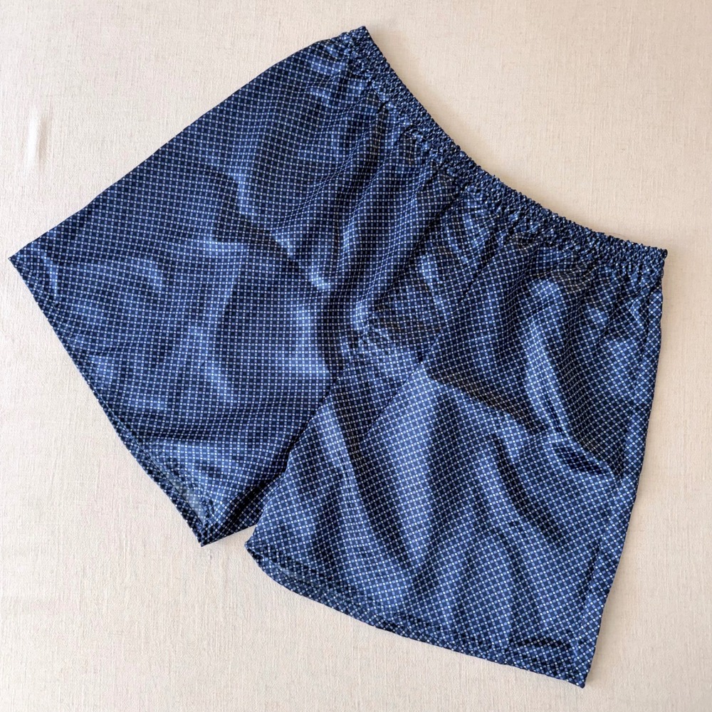 Robert Louis Mens XL Blue Silk Blend‎ Geometric Grid Boxer Shorts Sleepwear